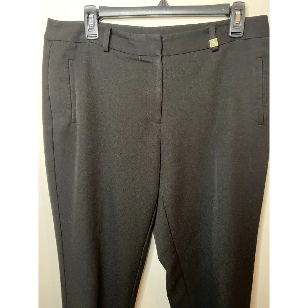 Anne Klein Womens Straight Leg Black Dress Pants Sz 8 Gold Lion Buttons Trousers - Picture 6 of 16